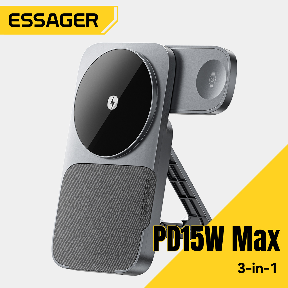 Desk Charging Station - Essager 3-in-1 Portable Folding Wireless Charger