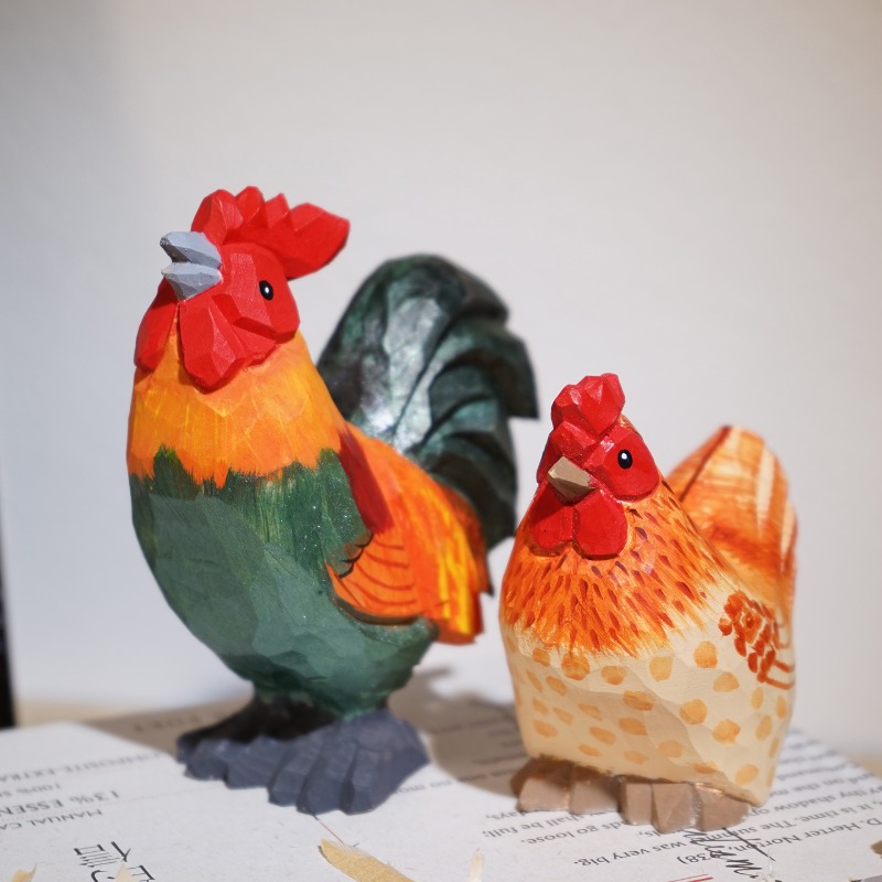 Home Office Freelancer - Farmyard Rooster and Hen Handmade Wood