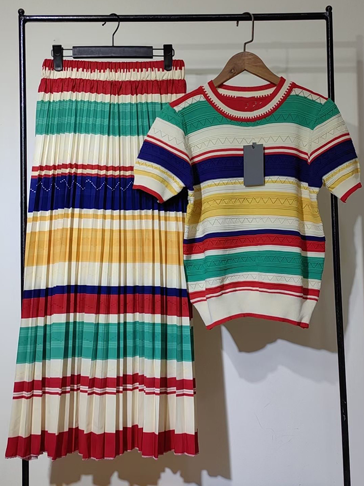 Home Office For Two - Retrowomen's spring/summer new two-piece striped knit