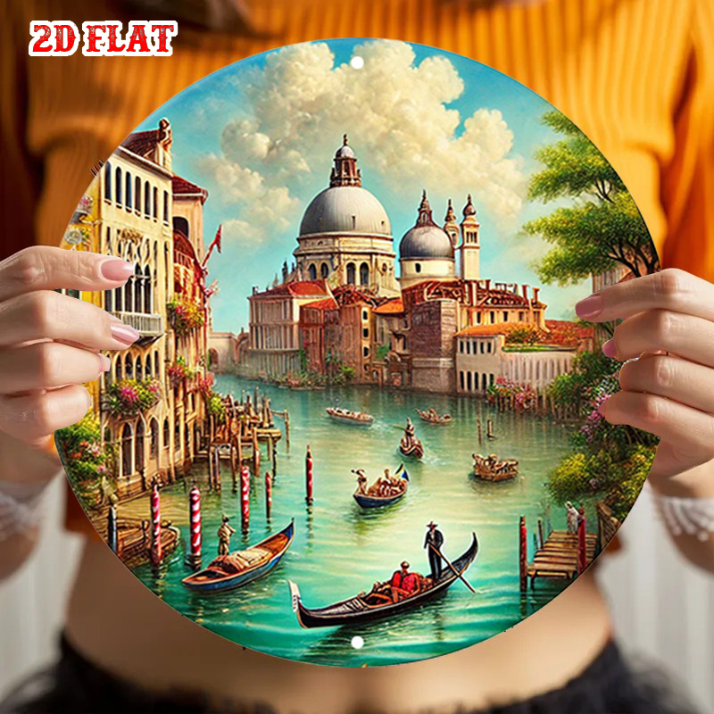 Home Office With View - 2D Flat, Venice Scene Round,Gondolas Round