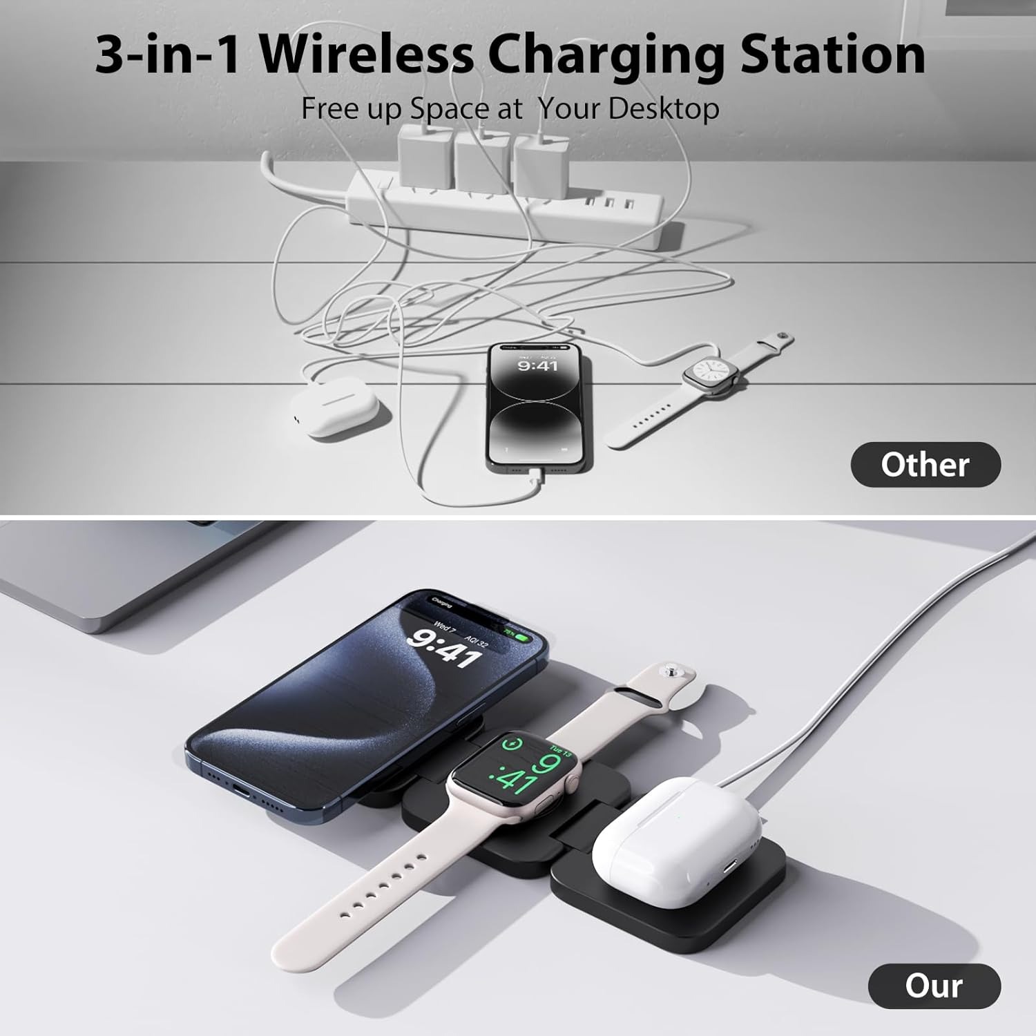 Foldable 3 in 1 Fast Wireless  - Desk Charging Station 评论和价格