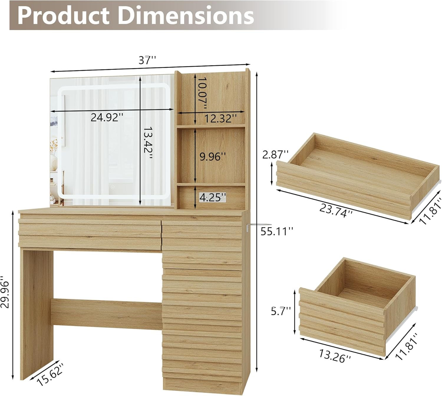 Bedroom Vanity Desk Set in Oak - Desk Charging Station 评论和价格