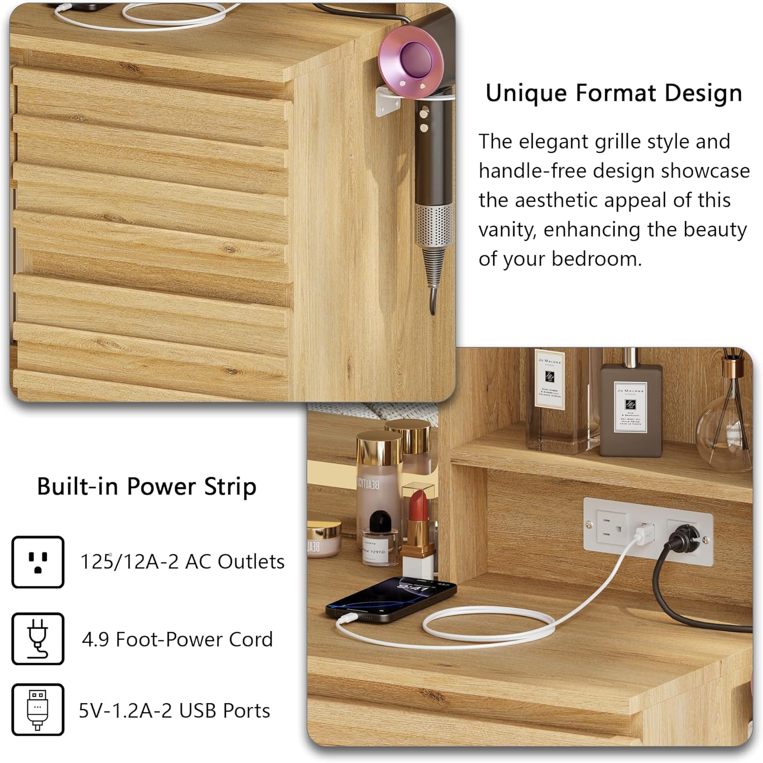 Bedroom Vanity Desk Set in Oak - Desk Charging Station 评论和价格