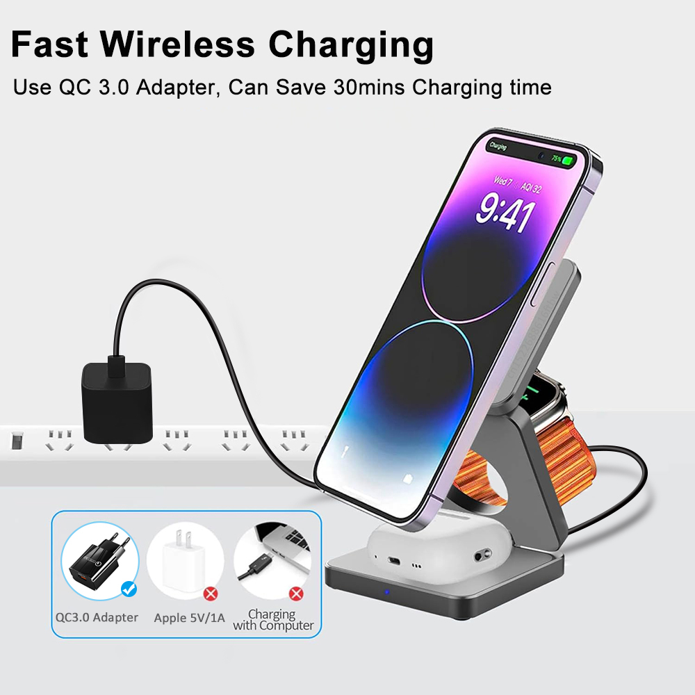 Wireless Charger 3 in 1 Foldab - Desk Charging Station 评论和价格