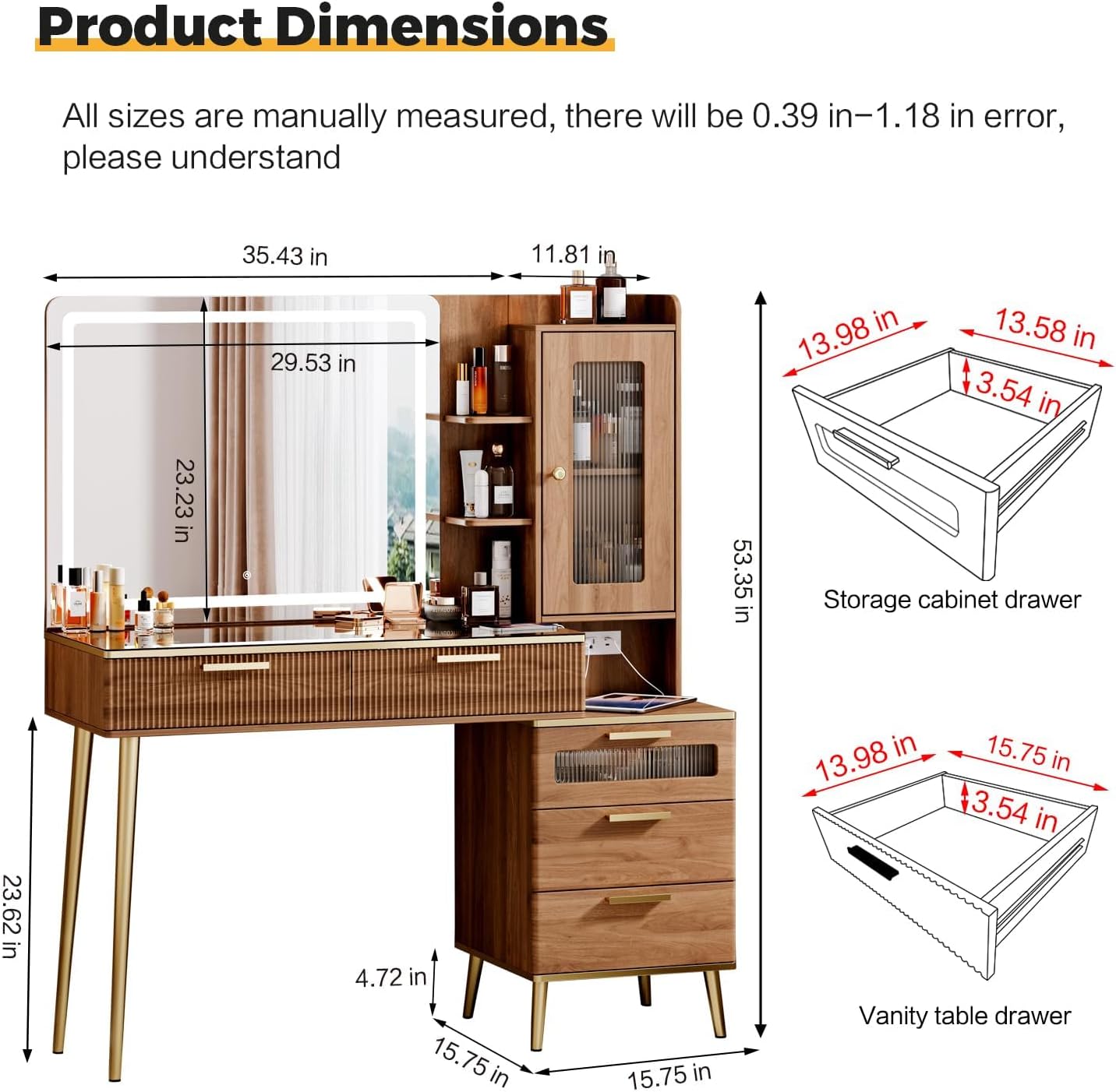 Bedroom Vanity Desk in Brown,  - Desk Charging Station 评论和价格